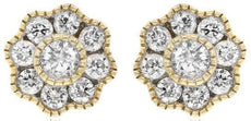 .53CT DIAMOND 14KT YELLOW GOLD 3D ROUND FLOWER FILIGREE MILGRAIN STUD EARRINGS