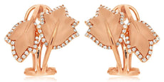 WIDE .31CT DIAMOND 14K ROSE GOLD MULTI LEAF CRISS CROSS CLIP ON HANGING EARRINGS