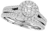 ESTATE 0.7CT DIAMOND 14KT WHITE GOLD 3D ROUND CLUSTER HALO ENGAGEMENT RING SET