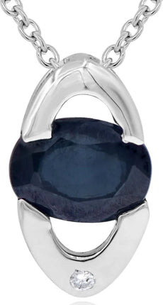 1.23CT DIAMOND & AAA SAPPHIRE 14KT WHITE GOLD OVAL & ROUND SOLITAIRE FUN PENDANT