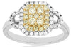 .61CT WHITE & CANARY DIAMOND 14KT WHITE GOLD 3D CLUSTER OCTAGON ANNIVERSARY RING