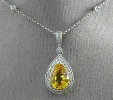ESTATE 4.48CT DIAMOND & AAA YELLOW SAPPHIRE 14K WHITE GOLD PEAR SHAPE NECKLACE