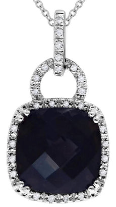 4.09CT DIAMOND & AAA SMOKY QUARTZ 14KT WHITE GOLD CUSHION & ROUND SQUARE PENDANT