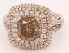 3.97CT WHITE & MOCHA DIAMOND 18KT WHITE & ROSE GOLD SQUARE HALO ENGAGEMENT RING