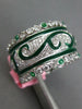 WIDE 1.60CT DIAMOND & AAA EMERALD & GREEN ENAMEL 18KT WHITE GOLD ETERNITY RING