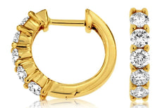 1.0CT DIAMOND 14KT YELLOW GOLD 3D CLASSIC 5 STONE SHARE PRONG HUGGIE EARRINGS