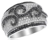 WIDE 1.97CT WHITE & BLACK DIAMOND 14KT WHITE GOLD 3D FILIGREE ANNIVERSARY RING