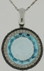 LARGE 6.80CT WHITE & BLACK DIAMOND & AAA BLUE TOPAZ 14KT WHITE GOLD HALO PENDANT