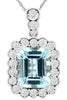 ESTATE 3.05CT DIAMOND & AAA AQUAMARINE 14K WHITE GOLD EMERALD CUT FLOWER PENDANT