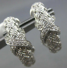 ESTATE .18CT DIAMOND 14KT WHITE GOLD MESH CRISS CROSS X CLIP ON HANGING EARRINGS