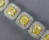 LARGE & LONG 13.45CT WHITE & FANCY YELLOW DIAMOND 18K WHITE GOLD TENNIS BRACELET