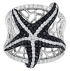 EXTRA LARGE 1.56CT WHITE & BLACK DIAMOND 14KT WHITE GOLD LUCKY STARFISH FUN RING
