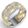 WIDE .83CT DIAMOND 14KT 2 TONE GOLD INFINITY ETOILE MULTI ROW ANNIVERSARY RING