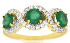 ESTATE 1.80CT DIAMOND & EMERALD 14KT YELLOW GOLD 3D ROUND INFINITY LOVE FUN RING