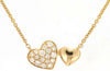 ESTATE .13CT DIAMOND 14KT YELLOW GOLD 3D PAVE DOUBLE HEART LOVE NECKLACE