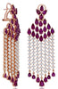 EXTRA LARGE 17.25CT DIAMOND & AAA RUBY 18KT ROSE GOLD MULTI ROW FLOWER EARRINGS