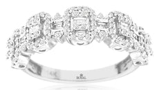.43CT DIAMOND 14KT WHITE GOLD 3D ROUND & BAGUETTE MULTI FLORAL ANNIVERSARY RING