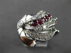 ANTIQUE .91CT OLD MINE DIAMOND RUBY 14KT WHITE GOLD FILIGREE COCKTAIL RING 20824