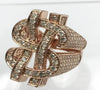 ESTATE EXTRA LARGE 5.83CT DIAMOND 14KT ROSE GOLD 3D DOLLAR SIGN LUCKY FUN RING