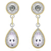 LARGE 10.40CT DIAMOND & AAA AMETHYST 14KT 2 TONE GOLD TEAR DROP HANGING EARRINGS