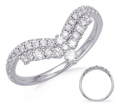 ESTATE .54CT DIAMOND 14K WHITE GOLD CLASSIC 3 ROW V SHAPE CROWN ANNIVERSARY RING