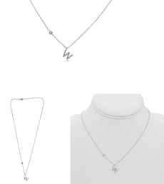 .12CT DIAMOND 14K WHITE GOLD INITIAL W SOLITAIRE BY THE YARD ADJUSTABLE NECKLACE