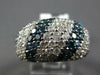 ESTATE WIDE 3.49CT WHITE & BLUE DIAMOND 18KT WHITE GOLD MULTI ROW DOME FUN RING