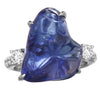21.82CT DIAMOND & AAA TANZANITE 18K WHITE GOLD 3D ROUGH CUT HEXAGON 3 STONE RING