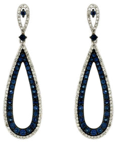 LARGE 1.70CT DIAMOND & AAA SAPPHIRE 14KT WHITE GOLD TEAR DROP HANGING EARRINGS
