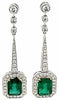 LARGE 8.41CT DIAMOND & AAA EMERALD 18KT WHITE GOLD ROUND & EMERALD CUT EARRINGS