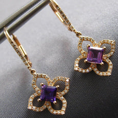1.15CT DIAMOND & AAA AMETHYST 14K ROSE GOLD PRINCESS CUT & ROUND FLOWER EARRINGS