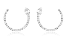 .86CT DIAMOND 14K WHITE GOLD 3D ROUND & BAGUETTE SEMI CIRCULAR SIDEWAYS EARRINGS
