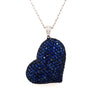 LARGE 7.45CT DIAMOND & AAA SAPPHIRE 18KT WHITE GOLD PUFF HEART FLOATING PENDANT