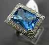 ANTIQUE 8.17CT DIAMOND & AAA BLUE TOPAZ 14K WHITE GOLD FILIGREE EMERALD CUT RING