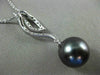 ESTATE .18CT DIAMOND 14KT WHITE GOLD 3D AAA TAHITIAN PEARL LEAF FLOATING PENDANT