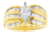 ESTATE WIDE 1.45CT DIAMOND 14KT YELLOW GOLD MARQUISE & BAGUETTE ENGAGEMENT RING