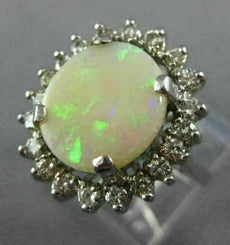 ANTIQUE LARGE 3.66CT OLD MINE DIAMOND & AAA OPAL 14KT WHITE GOLD OVAL HALO RING