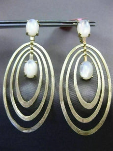 ESTATE LARGE AAA MOON STONE 14KT YELLOW GOLD MULTI OVAL CLIP ON HANGING EARRINGS