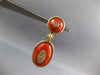 ANTIQUE EXTRA LARGE 1.20CT DIAMOND & AAA CORAL 18KT YELLOW GOLD EARRINGS #27217