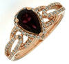 ESTATE 1.30CT DIAMOND & AAA RHODOLITE 14KT ROSE GOLD PEAR SHAPE & ROUND FUN RING