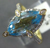3.74CT DIAMOND & AAA BLUE TOPAZ 14KT YELLOW GOLD MARQUISE & ROUND HALO FUN RING