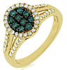 .62CT WHITE & BLUE DIAMOND 14KT YELLOW GOLD 3D CLUSTER OVAL ANNIVERSARY RING