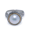 ESTATE LARGE AAA PEARL 18KT YELLOW GOLD & 925 SILVER CIRCULAR FILIGREE FUN RING