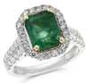 3.55CT DIAMOND & AAA EMERALD 14KT WHITE GOLD 3D SQUARE & ROUND ENGAGEMENT RING