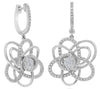 .89CT DIAMOND 14K WHITE GOLD 3D CLASSIC MULTI ROW FLOWER HUGGIE HANGING EARRINGS