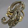 ESTATE LARGE .25CT DIAMOND 14KT WHITE & YELLOW GOLD R INITIAL DOUBLE PLATE RING