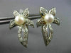 LARGE .50CT DIAMOND & AAA SOUTH SEA PEARL 14K WHITE GOLD 3D FLOWER LEAF EARRINGS