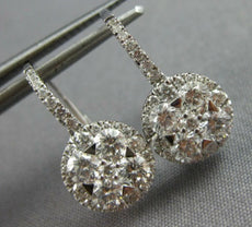 1.35CT DIAMOND 14KT WHITE GOLD 3D CLUSTER FLOWER HALO LEVERBACK HANGING EARRINGS