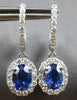 2.94CT DIAMOND & AAA CEYLON SAPPHIRE 14KT WHITE GOLD OVAL HALO HANGING EARRINGS