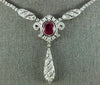 ANTIQUE LARGE 9.90CT DIAMOND & AAA RUBY 18K WHITE GOLD 3D LARIAT TENNIS NECKLACE